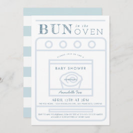Bun in the Oven Boy Blue Baby Shower 招待状