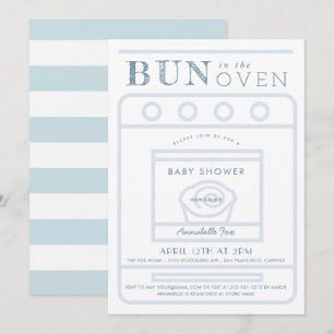 Bun in the Oven Boy Blue Baby Shower 招待状
