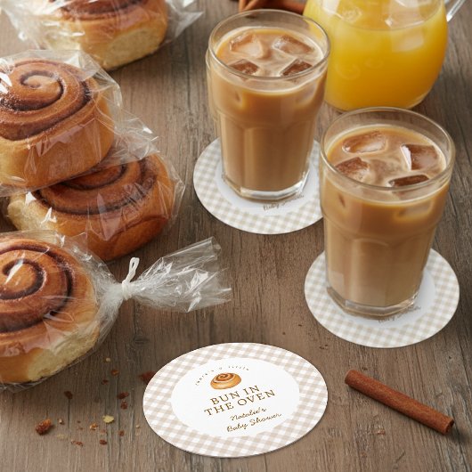 Bun In The Oven Cinnamon Roll Baby Shower ラウンドペーパーコースター