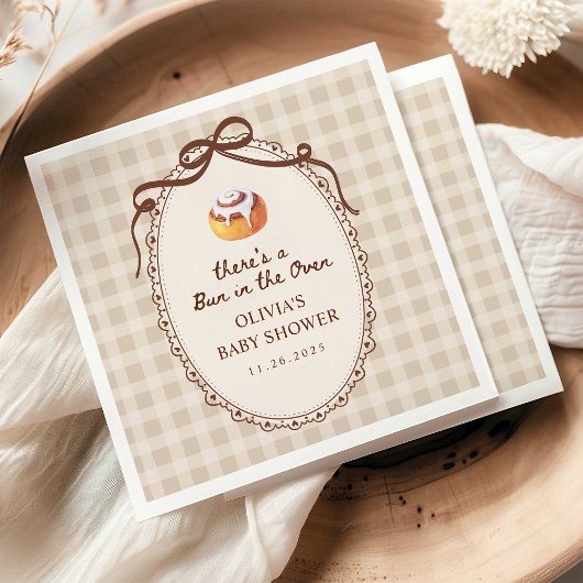 Bun in the Oven Gingham Bakery Baby Shower スタンダードカクテルナプキン