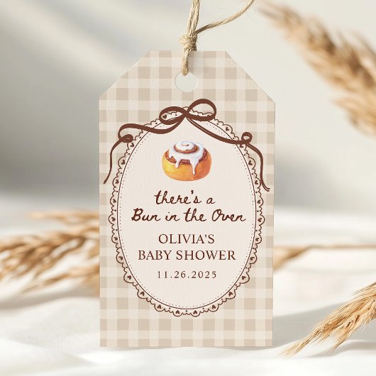 Bun in the Oven Gingham Bakery Baby Shower Favor ギフトタグ