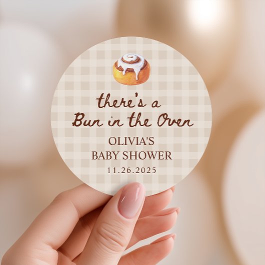 Bun in the Oven Gingham Bakery Baby Shower Favor ラウンドシール