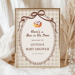 Bun in the Oven Gingham Bakery Baby Shower Welcome ポスター