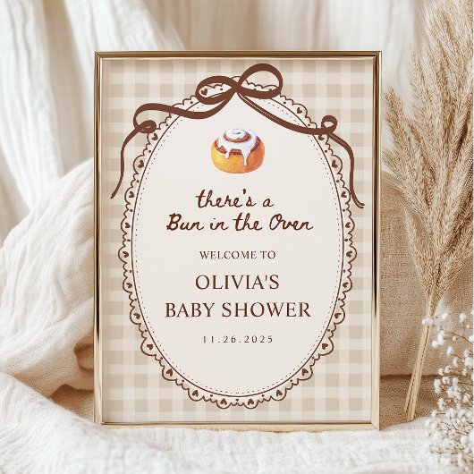 Bun in the Oven Gingham Bakery Baby Shower Welcome ポスター