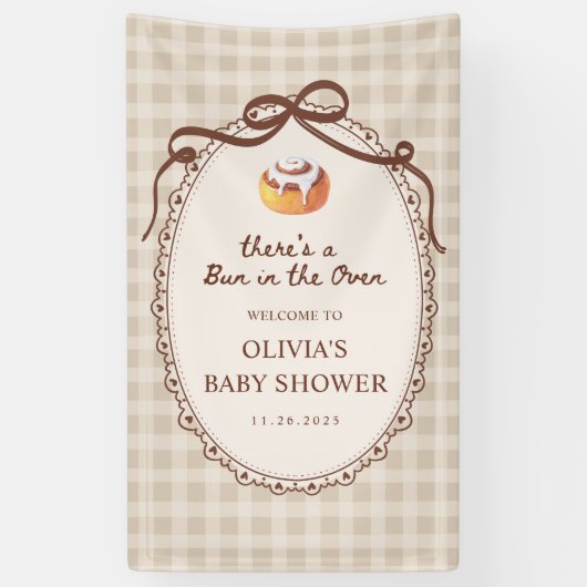 Bun in the Oven Gingham Bakery Baby Shower Welcome 横断幕 (縦)