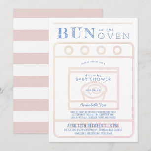 Bun in the Oven Girl Pink Drive-by Baby Shower 招待状