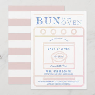 Bun in the Oven Girl Pink Virtual Baby Shower 招待状