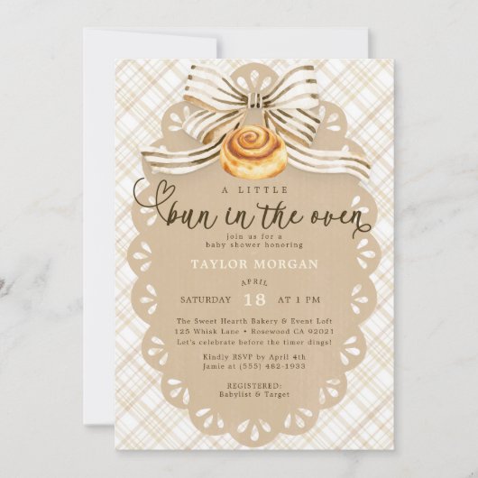 Bun in the Oven Neutral Bakery Baby Shower 招待状 (正面)