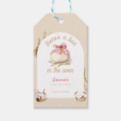 Bun In The Oven Pink Gingham Bow Baby Shower ギフトタグ (正面)
