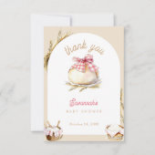 Bun In The Oven Pink Gingham Bow Baby Shower サンキューカード (正面)
