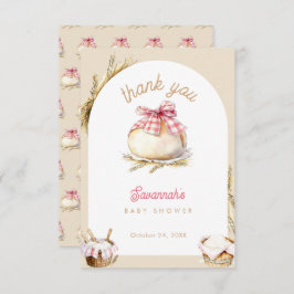 Bun In The Oven Pink Gingham Bow Baby Shower サンキューカード