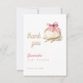 Bun In The Oven Pink Gingham Bow Baby Shower サンキューカード (正面)