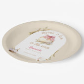 Bun In The Oven Pink Gingham Bow Baby Shower ペーパープレート (アングル)