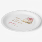 Bun In The Oven Pink Gingham Bow Baby Shower ペーパープレート (アングル)