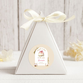 Bun In The Oven Pink Gingham Bow Baby Shower ラウンドシール