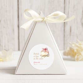 Bun In The Oven Pink Gingham Bow Baby Shower ラウンドシール