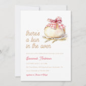 Bun In The Oven Pink Gingham Bow Baby Shower 招待状 (正面)