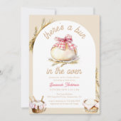 Bun In The Oven Pink Gingham Bow Baby Shower 招待状 (正面)