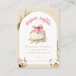 Bun In The Oven Pink Gingham Bow Diaper Raffle エンクロージャーカード