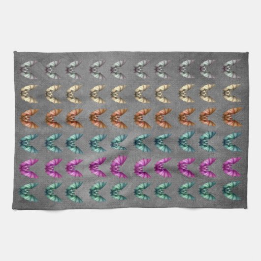 Bunch of Colourful Spooky Bats in Flight Dark Grey キッチンタオル (横)