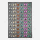 Bunch of Colourful Spooky Bats in Flight Dark Grey キッチンタオル (縦)