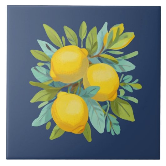 Bunch of Lemons on Mediterranean Dark Blue タイル (正面)