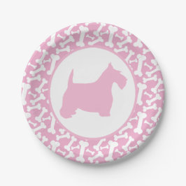 Bunchaのピンクのスコッチテリアおよび骨 ペーパープレート