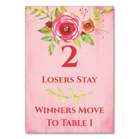 Buncoのかわいらしい花のテーブルカード#2 テーブルナンバー (正面)