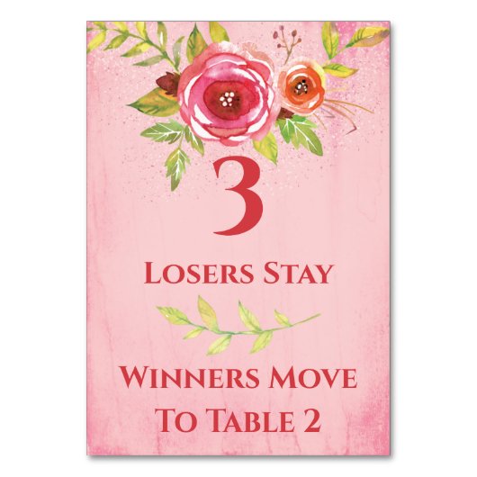 Buncoのかわいらしい花のテーブルカード#3 テーブルナンバー (正面)