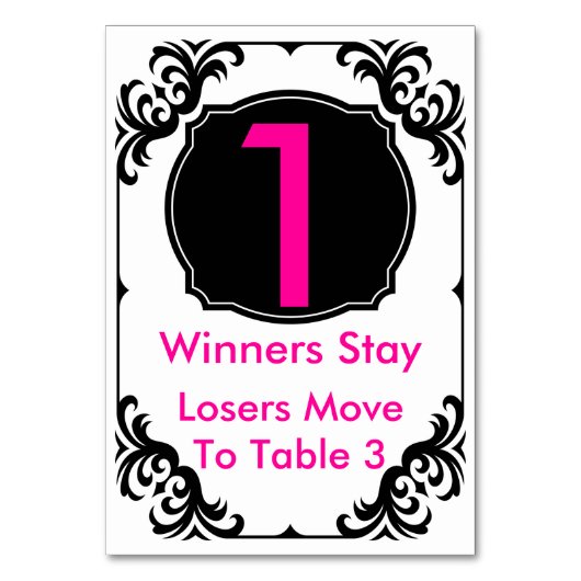 Buncoのテーブルカードピンクおよび黒#1 テーブルナンバー (裏面)