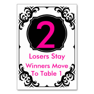 Buncoのテーブルカードピンクおよび黒#2 テーブルナンバー