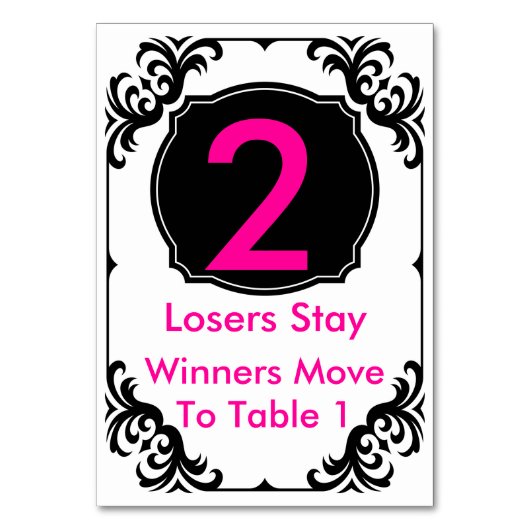 Buncoのテーブルカードピンクおよび黒#2 テーブルナンバー (正面)