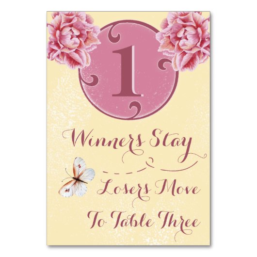 Buncoのテーブルカード-ピンクのシャクヤク#1 テーブルナンバー (正面)