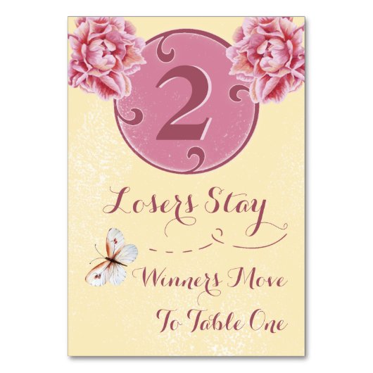 Buncoのテーブルカード-ピンクのシャクヤク#2 テーブルナンバー (正面)