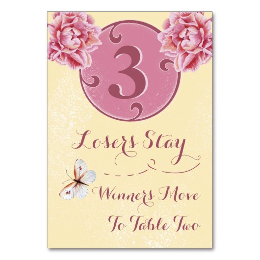 Buncoのテーブルカード-ピンクのシャクヤク#3 テーブルナンバー (裏面)