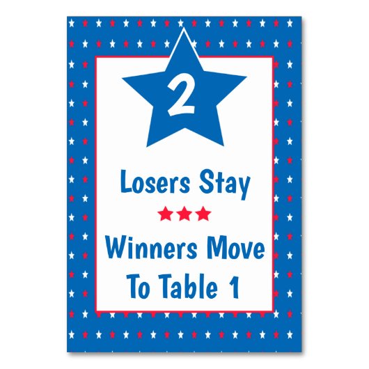 Buncoのテーブルカード-愛国心が強く赤く、白く及び青#2 テーブルナンバー (裏面)