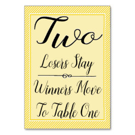 Buncoのテーブルカード#2 -スタイリッシュな黄色のストライプ テーブルナンバー