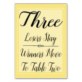 Buncoのテーブルカード#3 -スタイリッシュな黄色のストライプ テーブルナンバー (裏面)