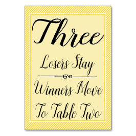 Buncoのテーブルカード#3 -スタイリッシュな黄色のストライプ テーブルナンバー