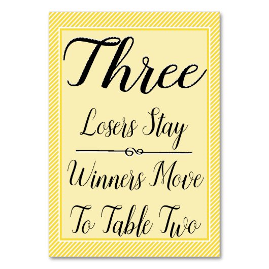 Buncoのテーブルカード#3 -スタイリッシュな黄色のストライプ テーブルナンバー (正面)