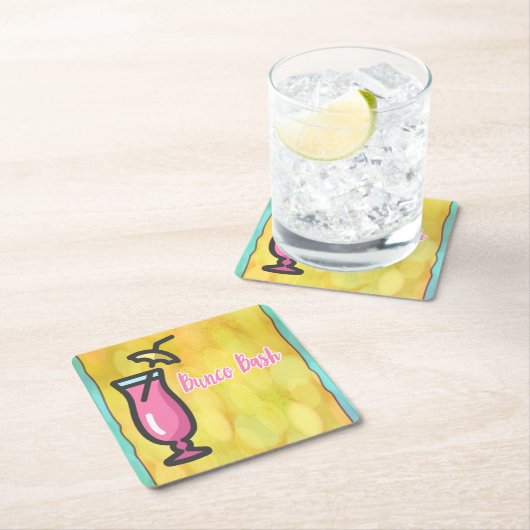 Buncoのピンクの飲み物のBuncoの強打のコースター スクエアペーパーコースター (インサイチュ)