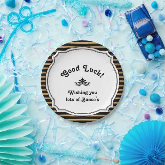 Buncoの幸運のプレートの黒の金ゴールドは縞で飾ります ペーパープレート (パーティー)