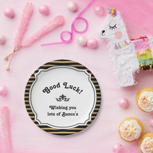 Buncoの幸運のプレートの黒の金ゴールドは縞で飾ります ペーパープレート (パーティー)