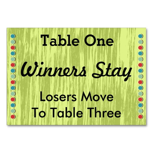 Buncoはテーブル数カード#1に点を打ちます テーブルナンバー (裏面)