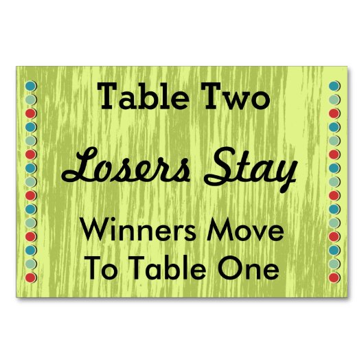 Buncoはテーブル数カード#2に点を打ちます テーブルナンバー (正面)