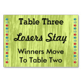 Buncoはテーブル数カード#3に点を打ちます テーブルナンバー (裏面)