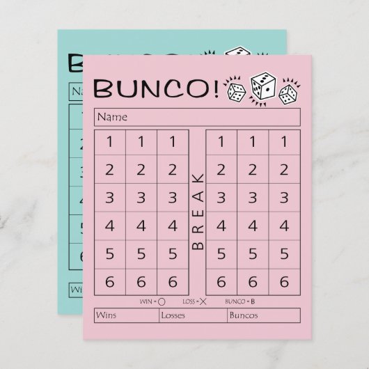 Buncoスコアシート – 個々のサイコロゲーム (正面/裏面)