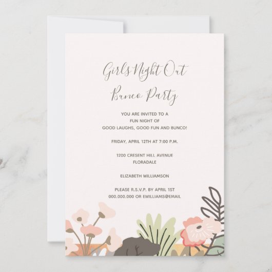 Buncoパーティーガールズナイトアウトフローラスクリプモダント 招待状 (正面)