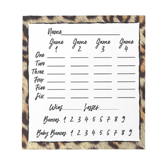 Buncoプレイヤーのスコアシートヒョウ印刷 ノートパッド (正面)