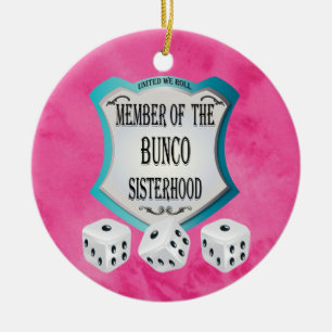 Bunco -ピンクの統一された私達はサイコロを転がります セラミックオーナメント
